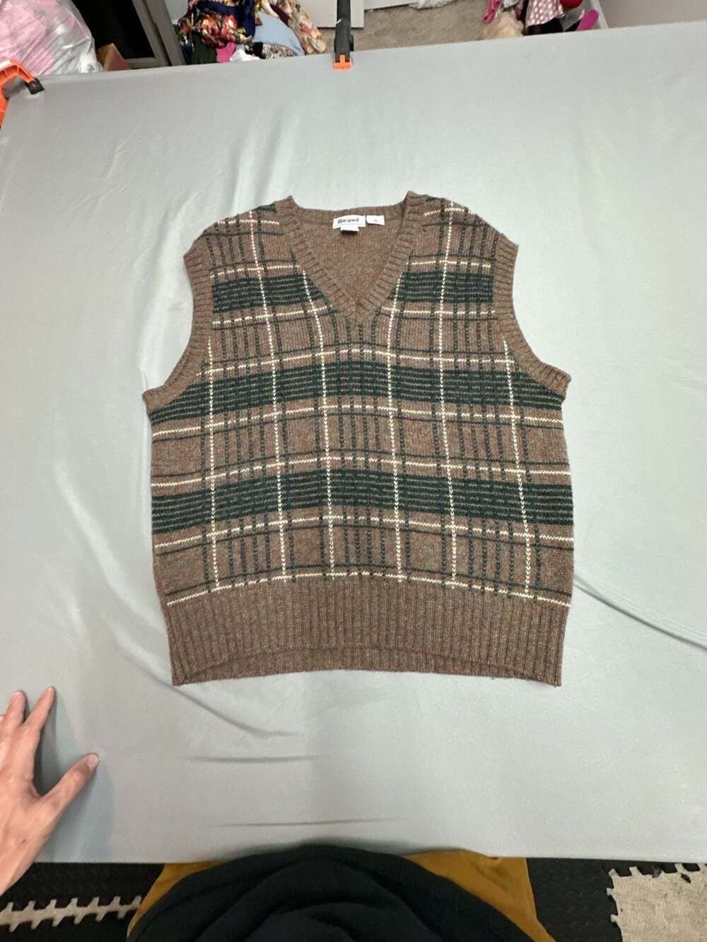 Racquet Vintage Shetland 100% Wool Plaid V-Neck Sweater Vest